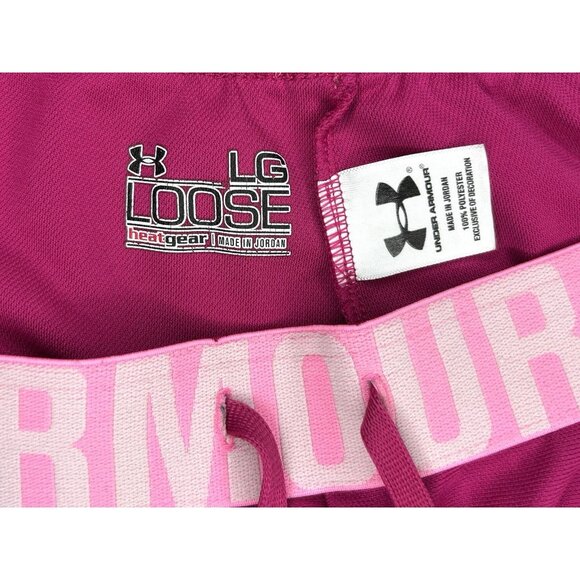 Under Armour Barbiecore Athletic Shorts Womens L Lightweight Workout Logo Gym - Picture 3 of 8